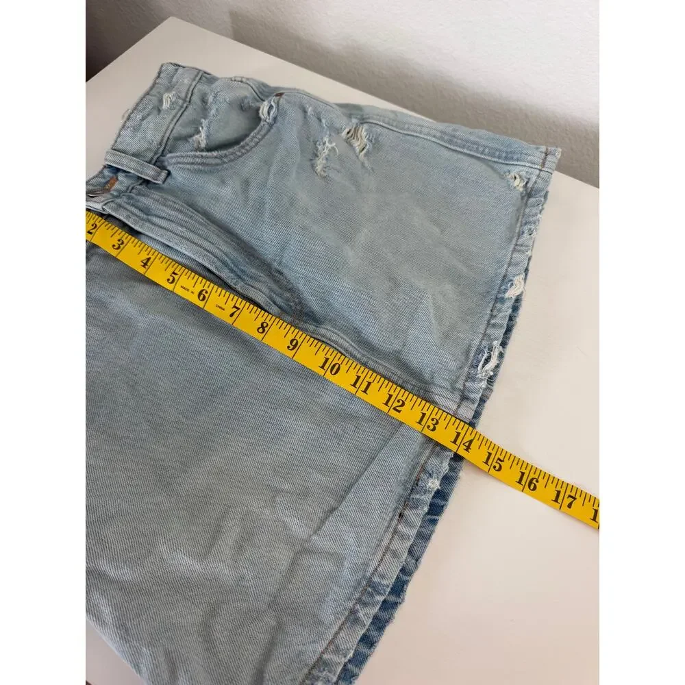 Zara Womens Light Denim Mini Distressed Skirt Size Small Jean Y2K